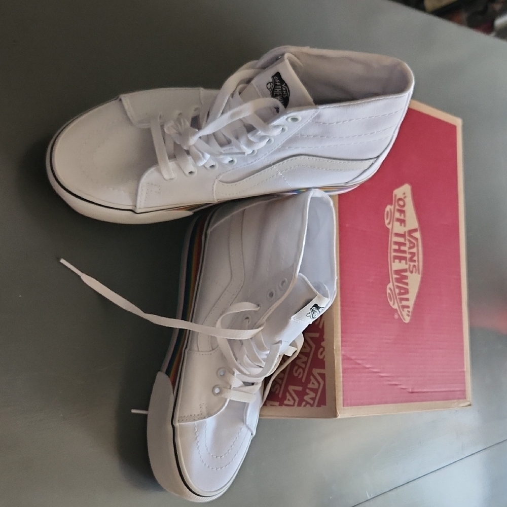 Vans White High-Top Sneakers With Colorful Striped Soles